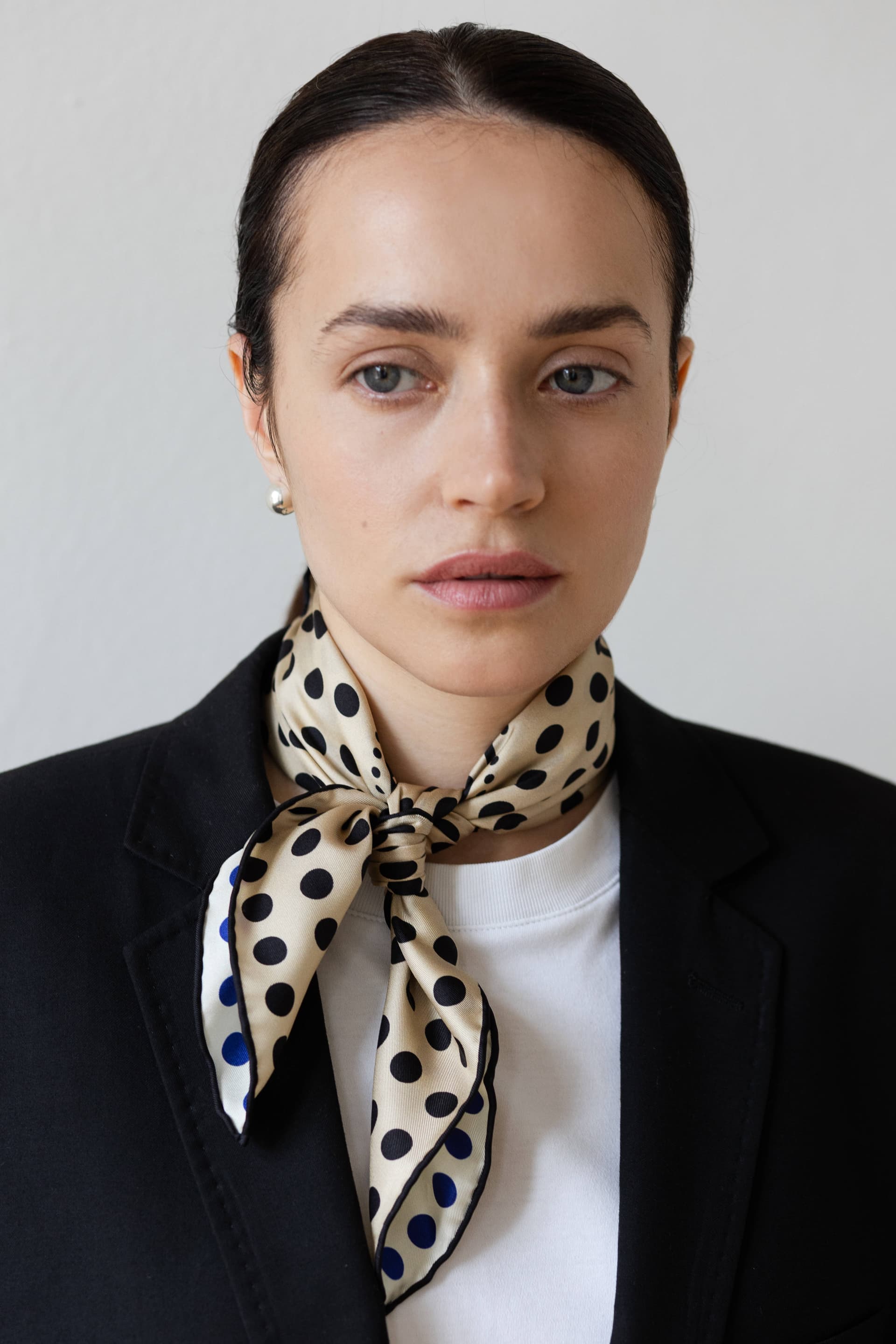 Jedwabna apaszka 53 cm Polka Dot beige / cream