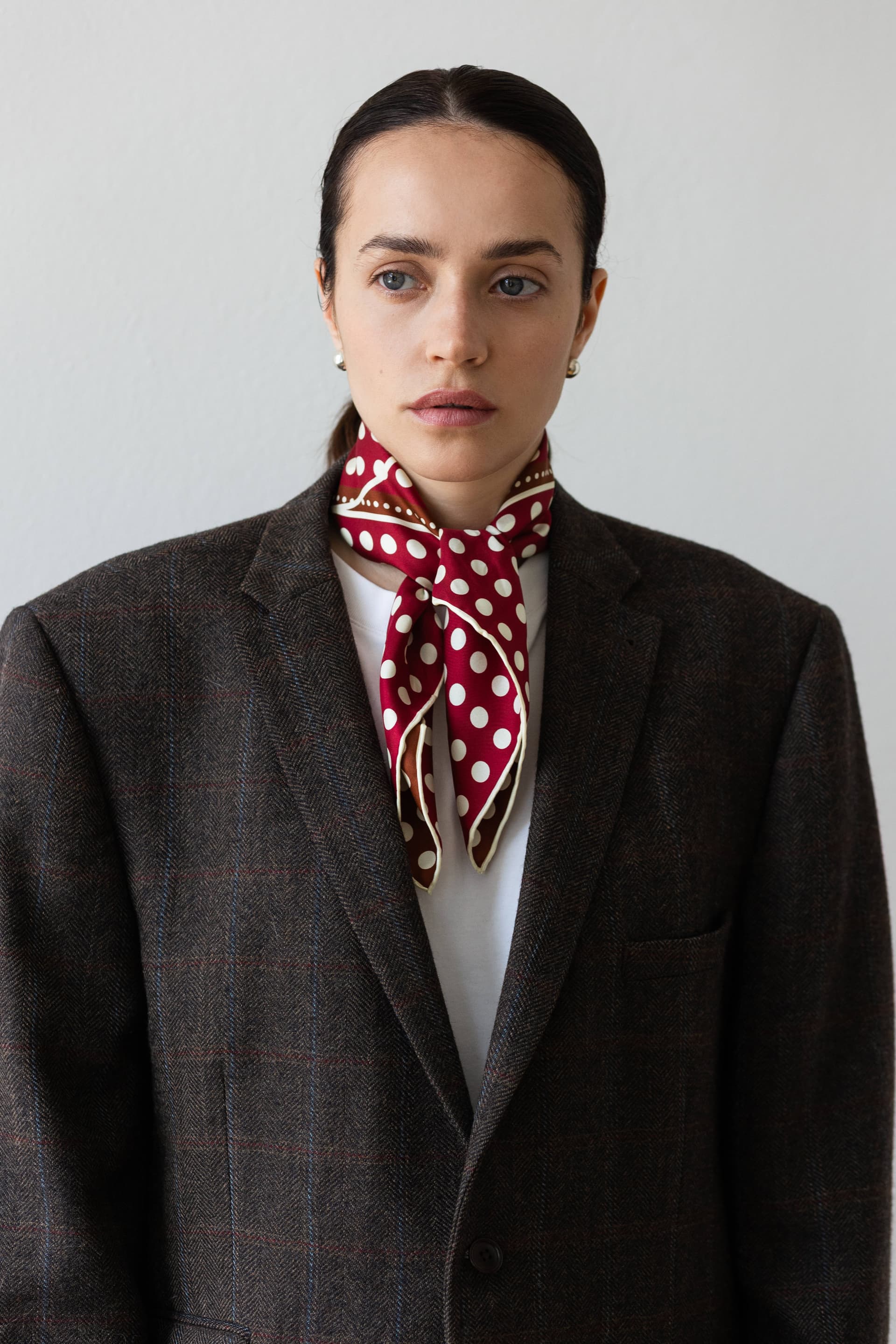 Jedwabna apaszka 53 cm Polka Dot burgundy / brown