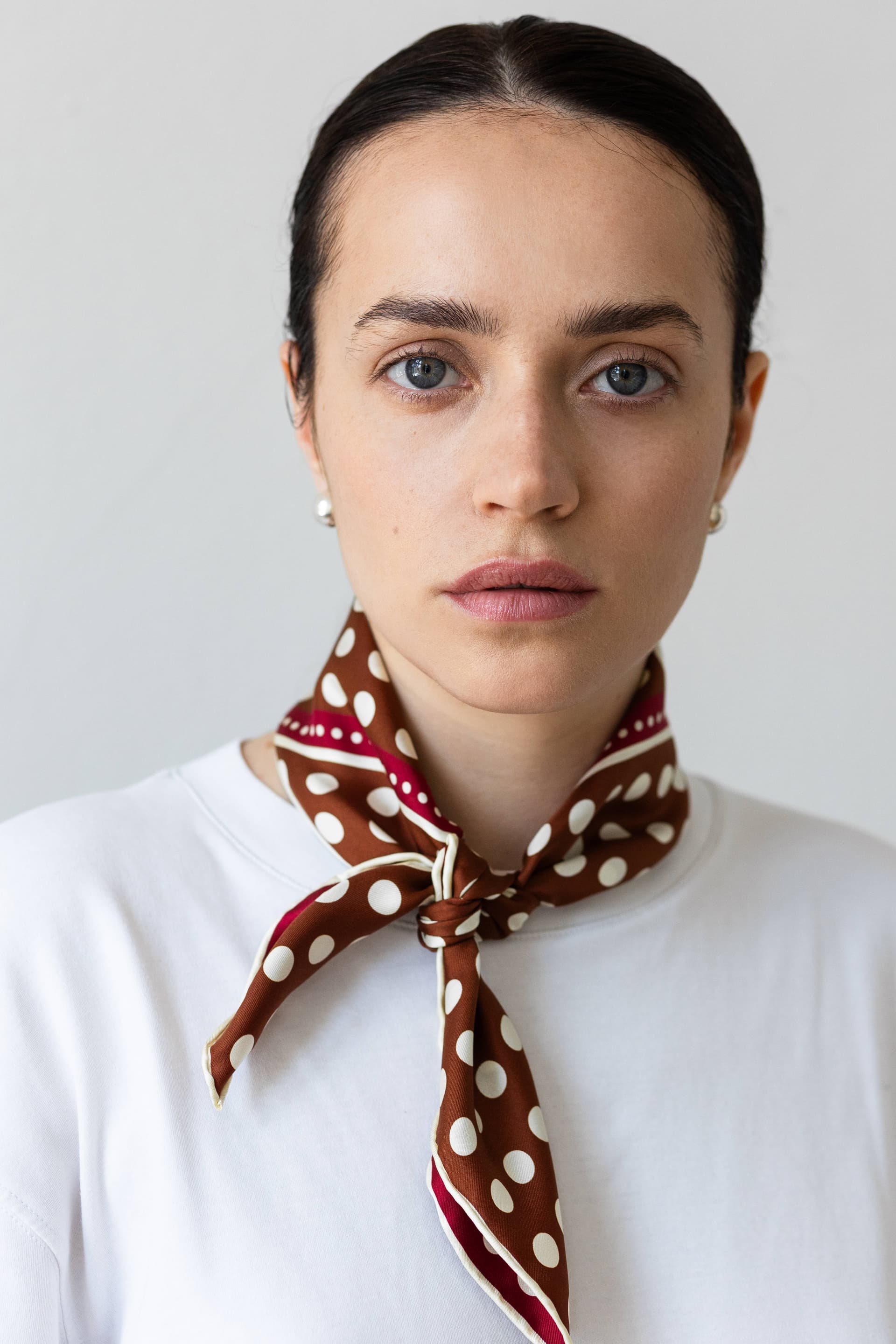 Jedwabna apaszka 53 cm Polka Dot burgundy / brown