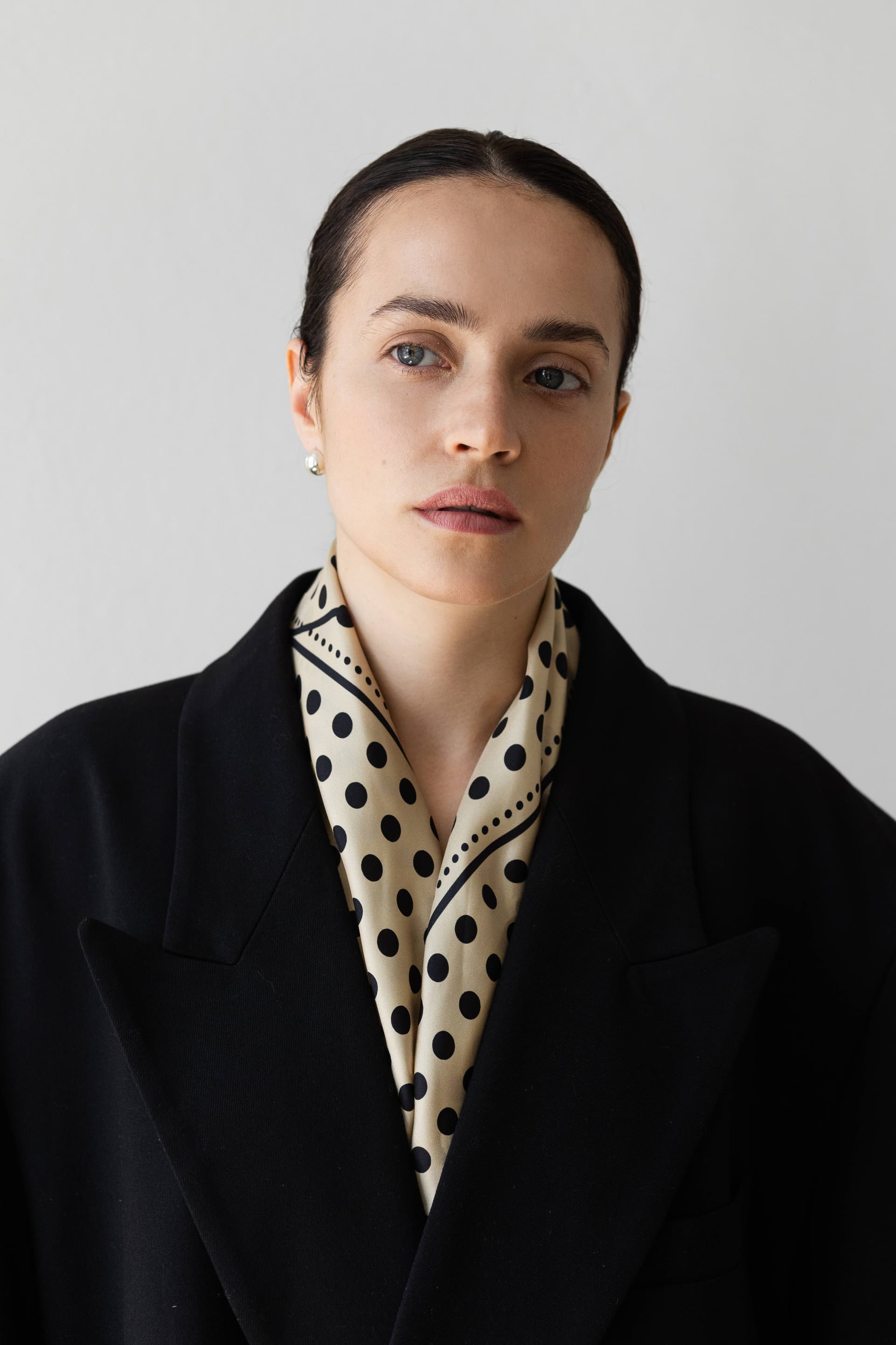 Jedwabna apaszka 65cm Polka Dot beige / cream