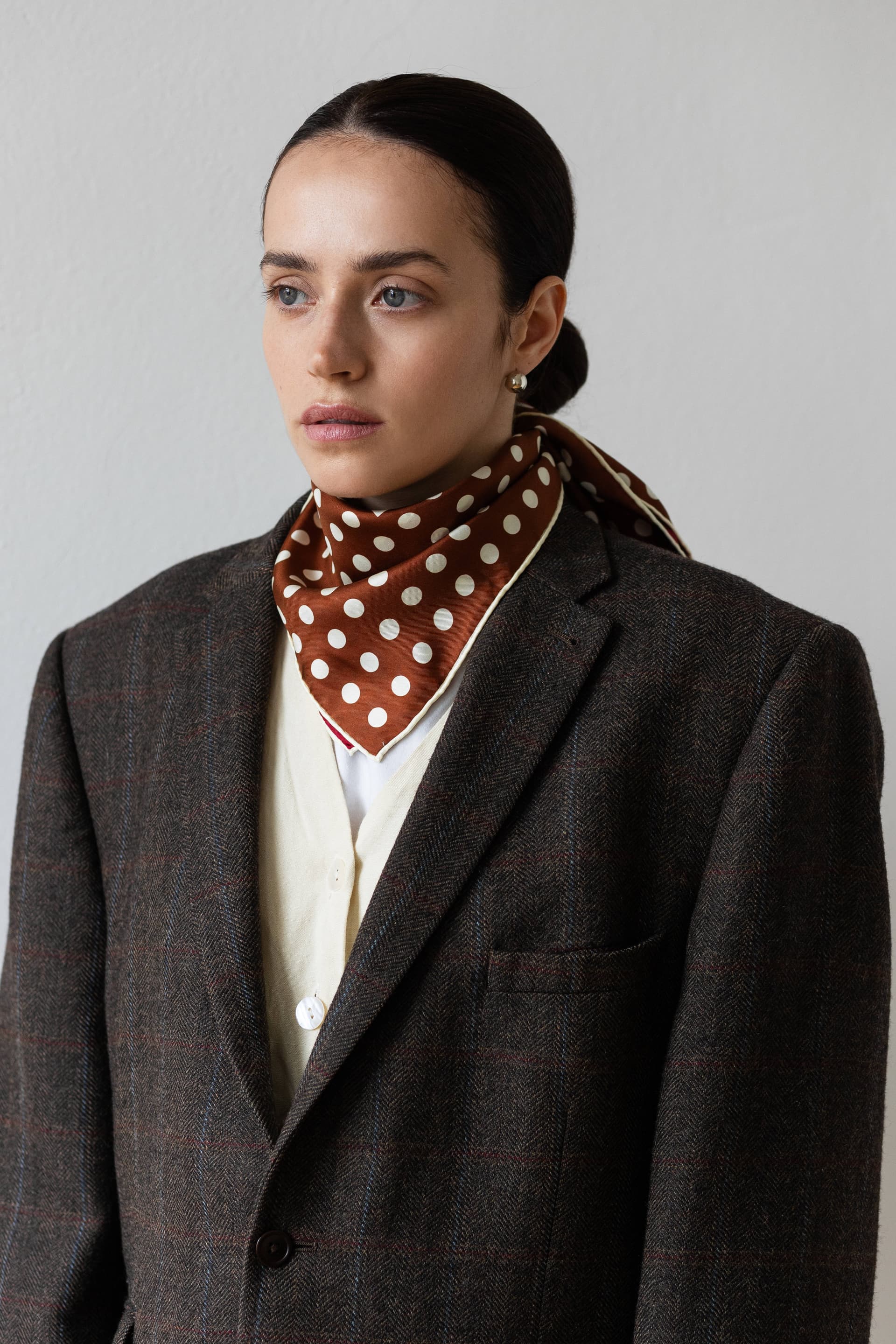 Jedwabna apaszka 65 cm Polka Dot burgundy / brown