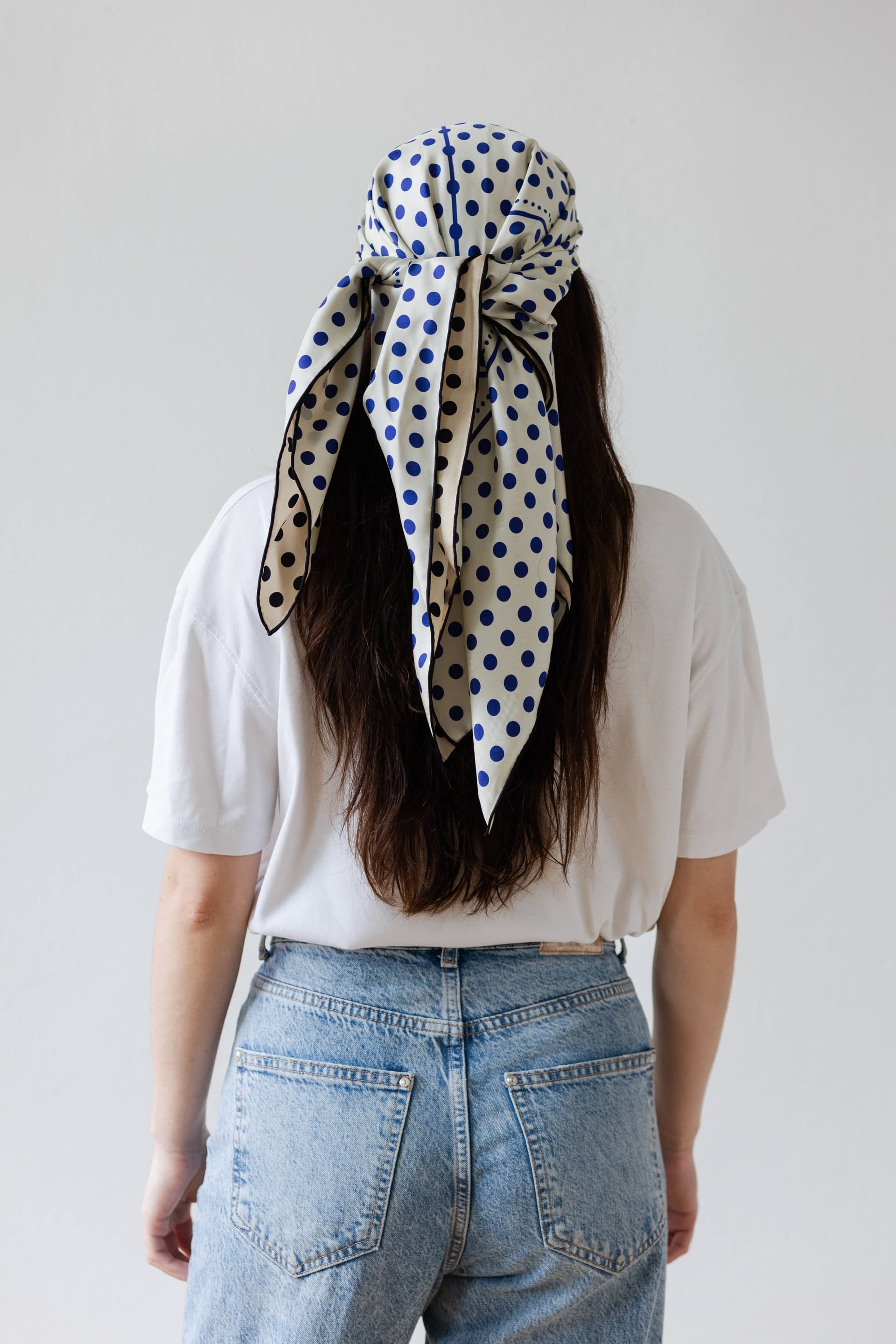 Jedwabna apaszka 90 cm Polka Dot beige / cream