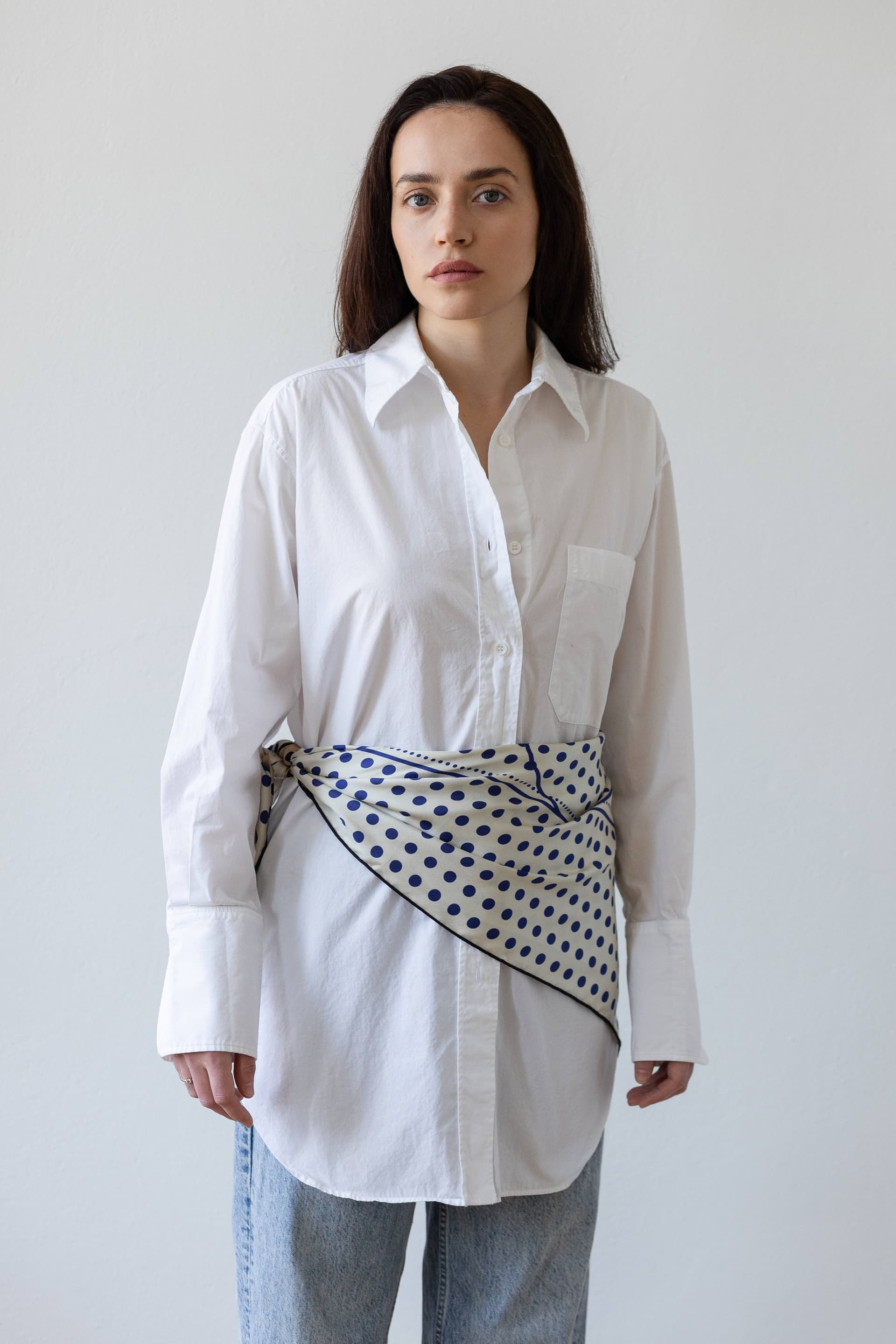 Jedwabna apaszka 90 cm Polka Dot beige / cream