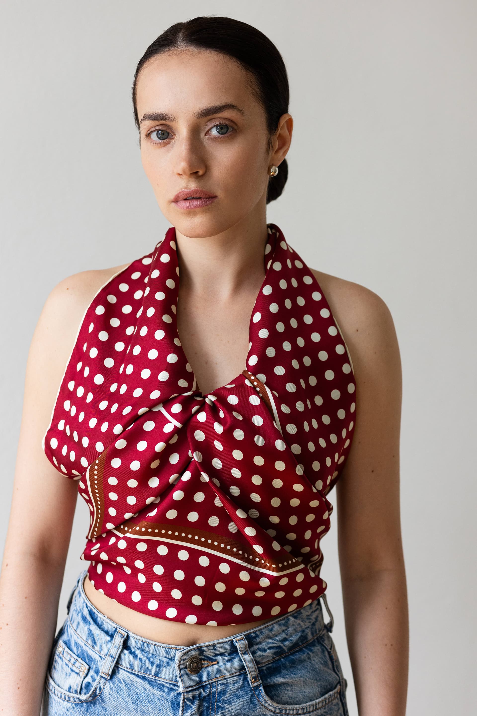 Jedwabna apaszka 90 cm Polka Dot burgundy / brown